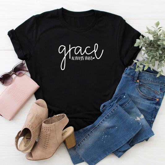 Grace always wins - black T-shirt tee Shabby Lane   