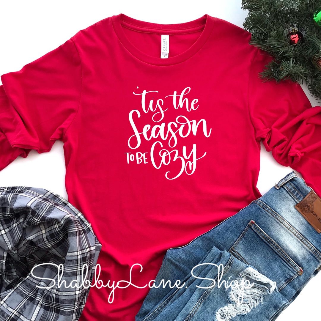 ‘Tis the season to be cozy - red long sleeve tee Shabby Lane   