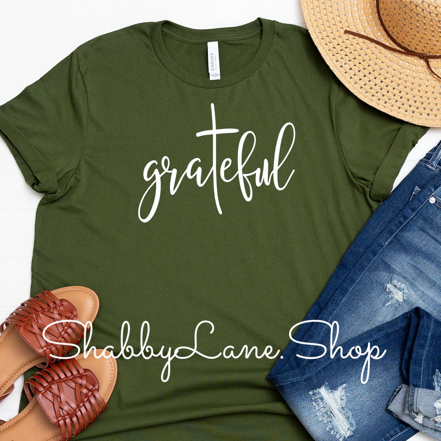 Grateful tee Olive tee Shabby Lane   