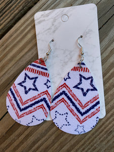 Patriotic Teardrop faux leather earrings white stars  Shabby Lane   