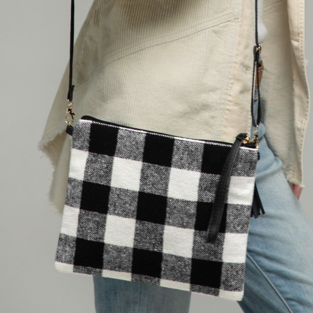 White and black plaid crossbody/wristlet  Shabby Lane   