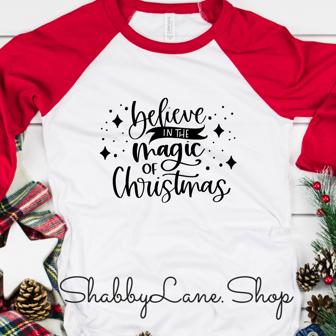 Believe in the magic of Christmas - red sleeves tee Shabby Lane   