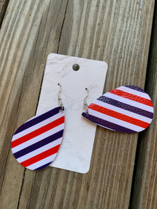 Patriotic Teardrop faux leather earrings Stripes  Shabby Lane   
