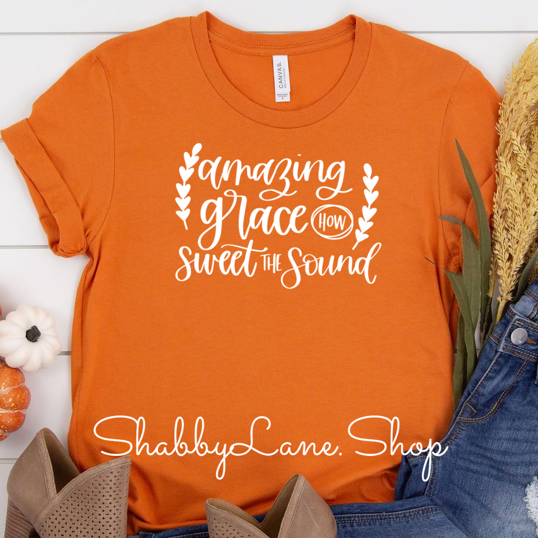 Amazing Grace How Sweet the Sound - Burnt orange tee Shabby Lane   