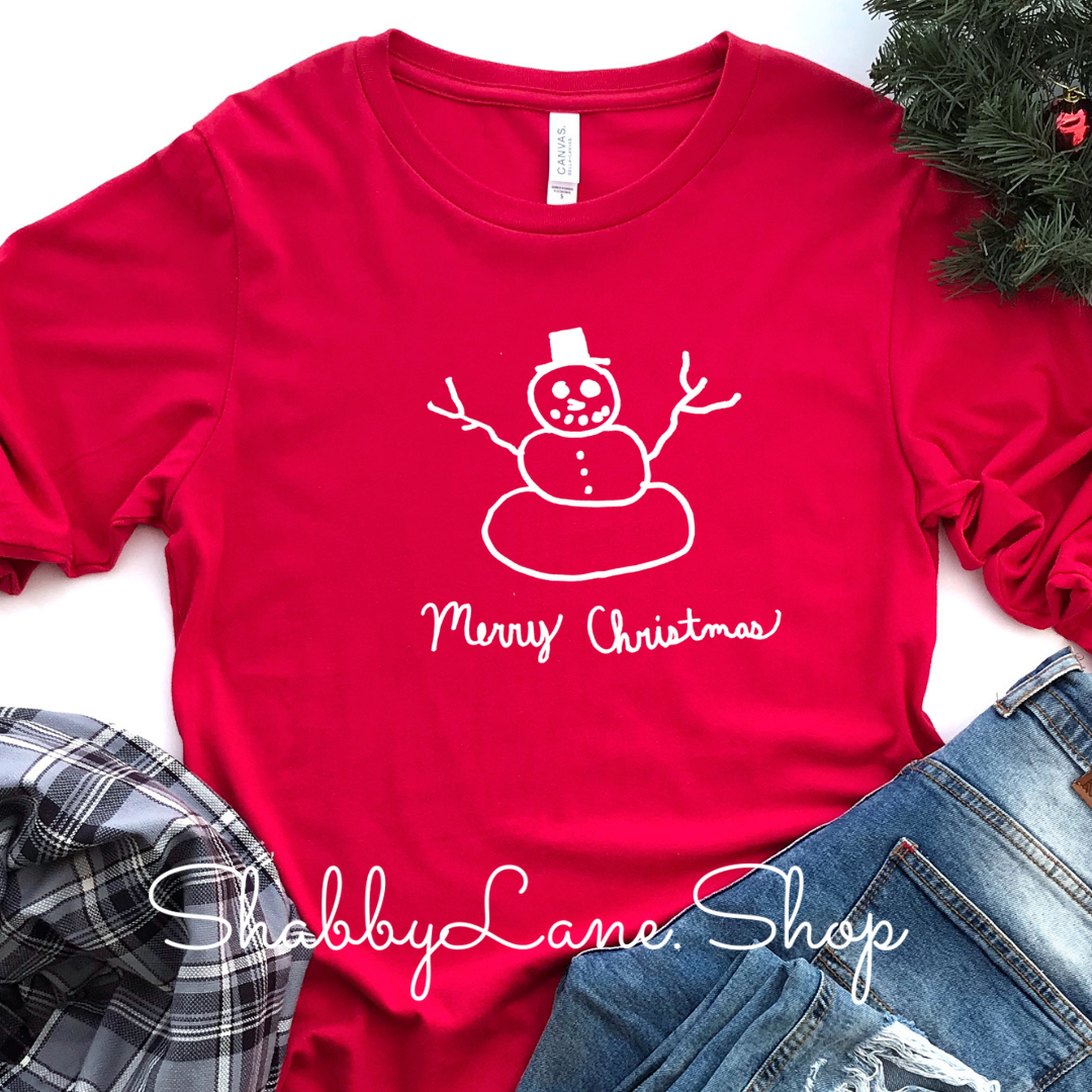 Snowman Merry Christmas- Cameron Collection Red tee Shabby Lane   