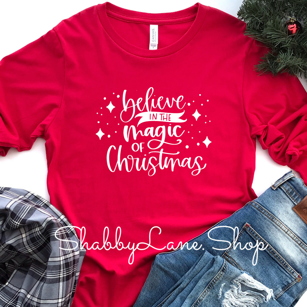 Believe in the magic of Christmas - red long sleeve tee Shabby Lane   