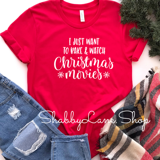 Bake and watch Christmas movies - Red Short Sleeve tee Shabby Lane   