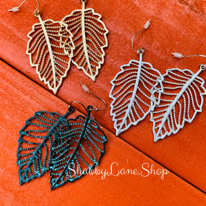 Beautiful leaf antiqued metal filigree earrings - style 2 gold  Shabby Lane   