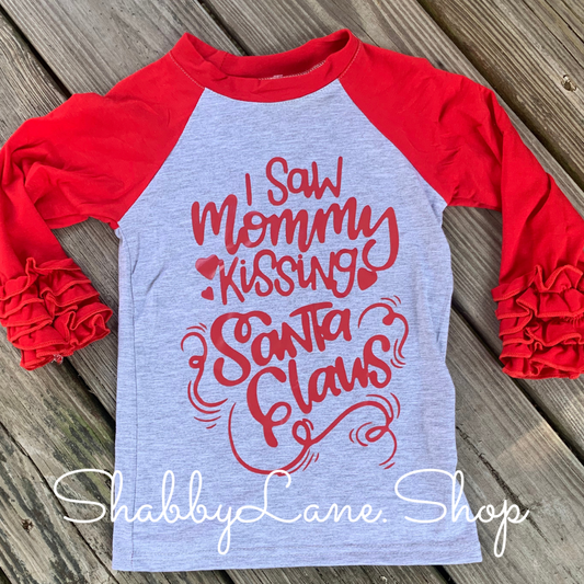 Mommy kissing Santa. Girl Toddler tee ruffle sleeves  Shabby Lane   