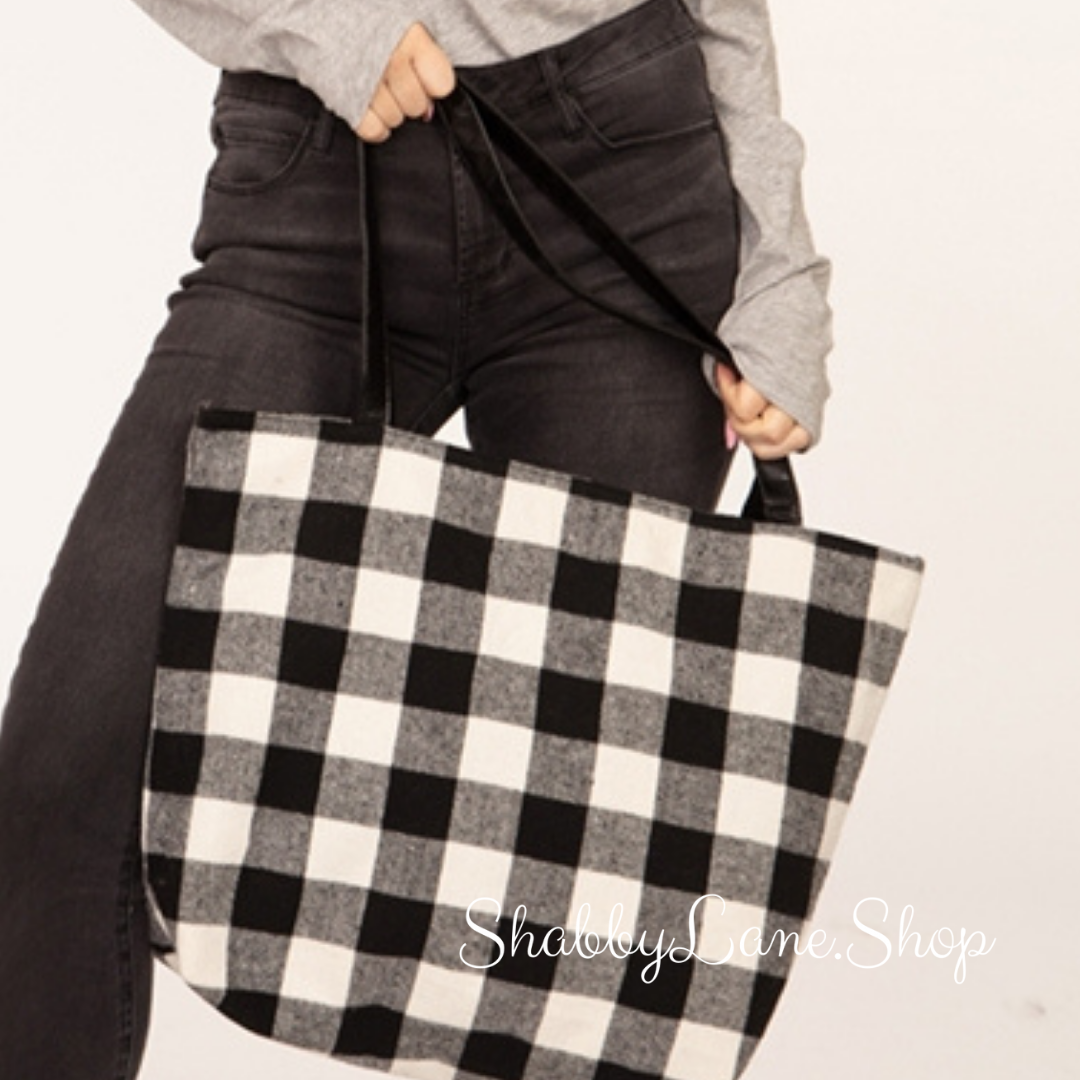 Sweet buffalo plaid tote - black and white  Shabby Lane   