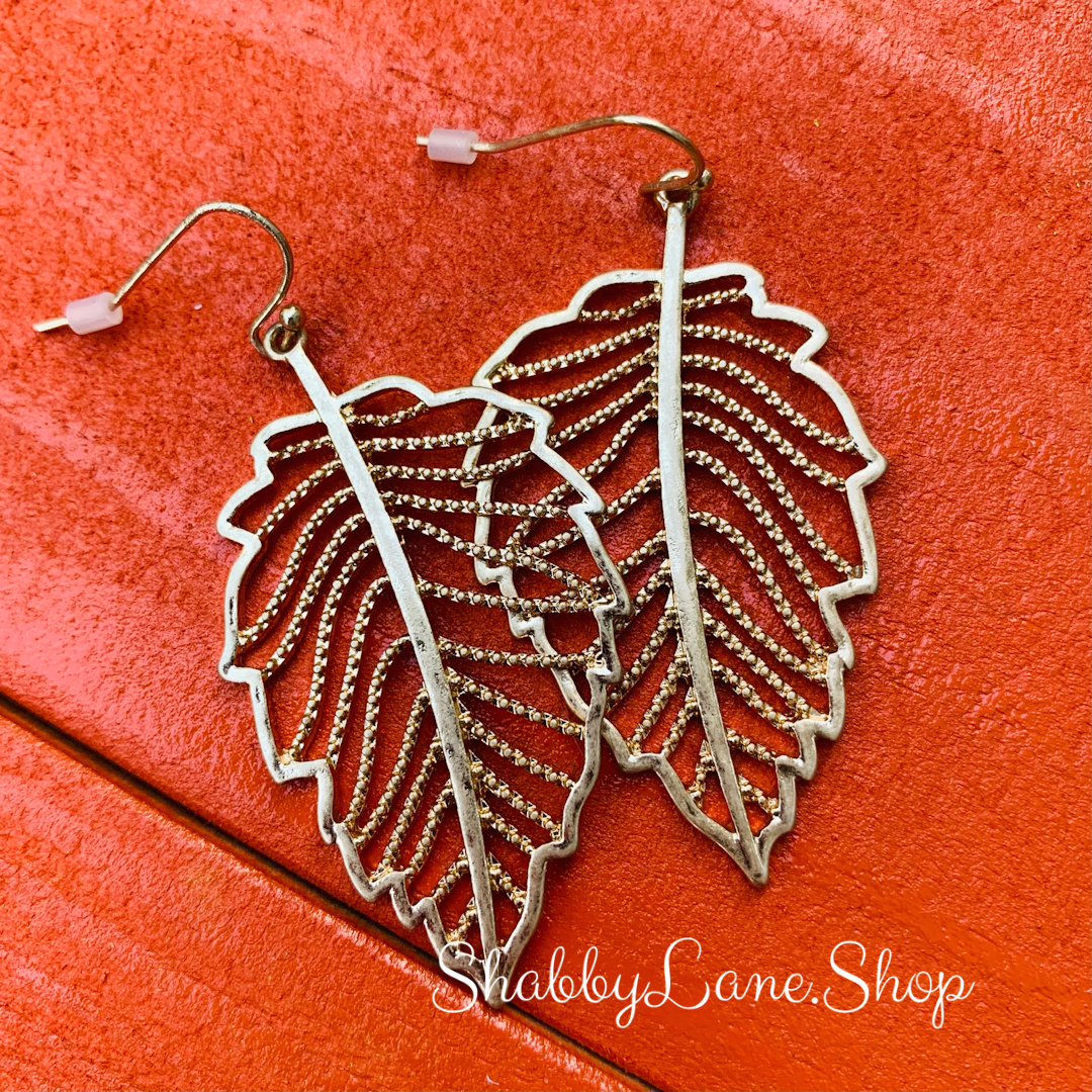 Beautiful leaf antiqued metal filigree earrings - style 2 gold  Shabby Lane   