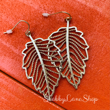 Load image into Gallery viewer, Beautiful leaf antiqued metal filigree earrings - style 2 gold  Shabby Lane   