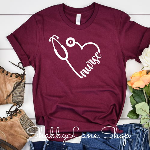 Nurse heart -Maroon T-shirt tee Shabby Lane   