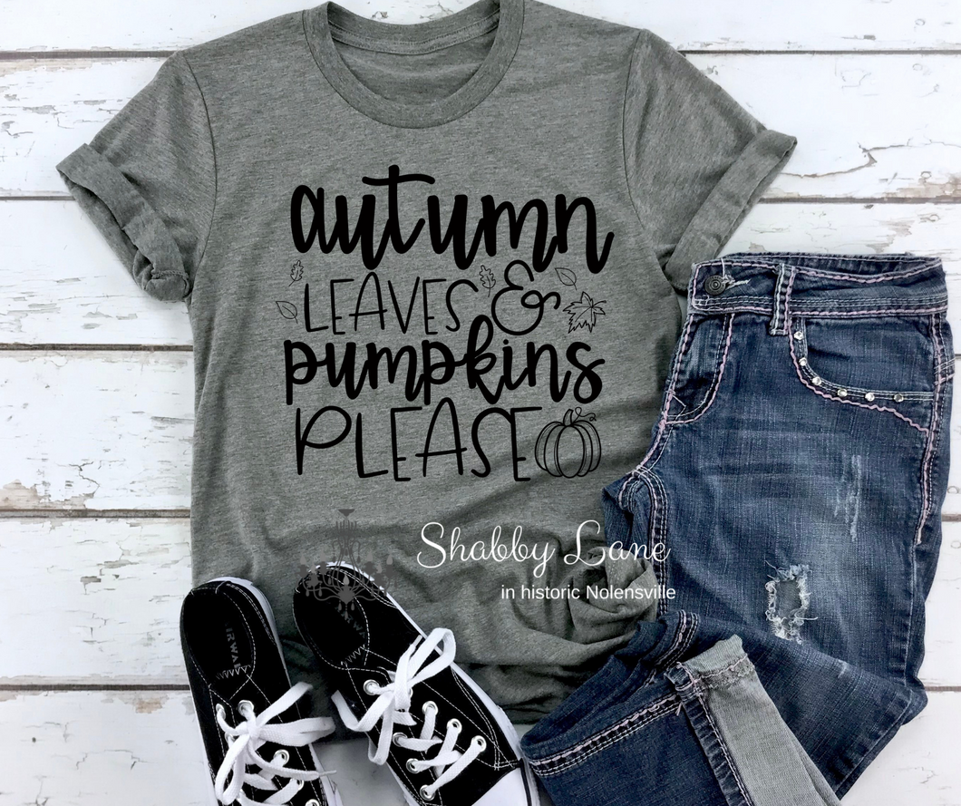 Autumn leaves and Pumpkins please - black letters tee Shabby Lane   