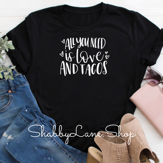 Love and tacos black tee Shabby Lane   