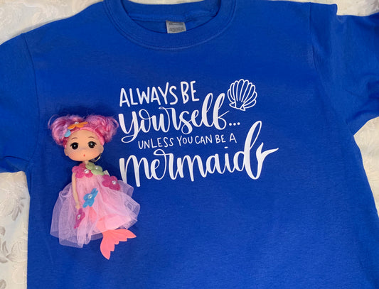 Little girl Mermaid - Royal Blue tee Shabby Lane   