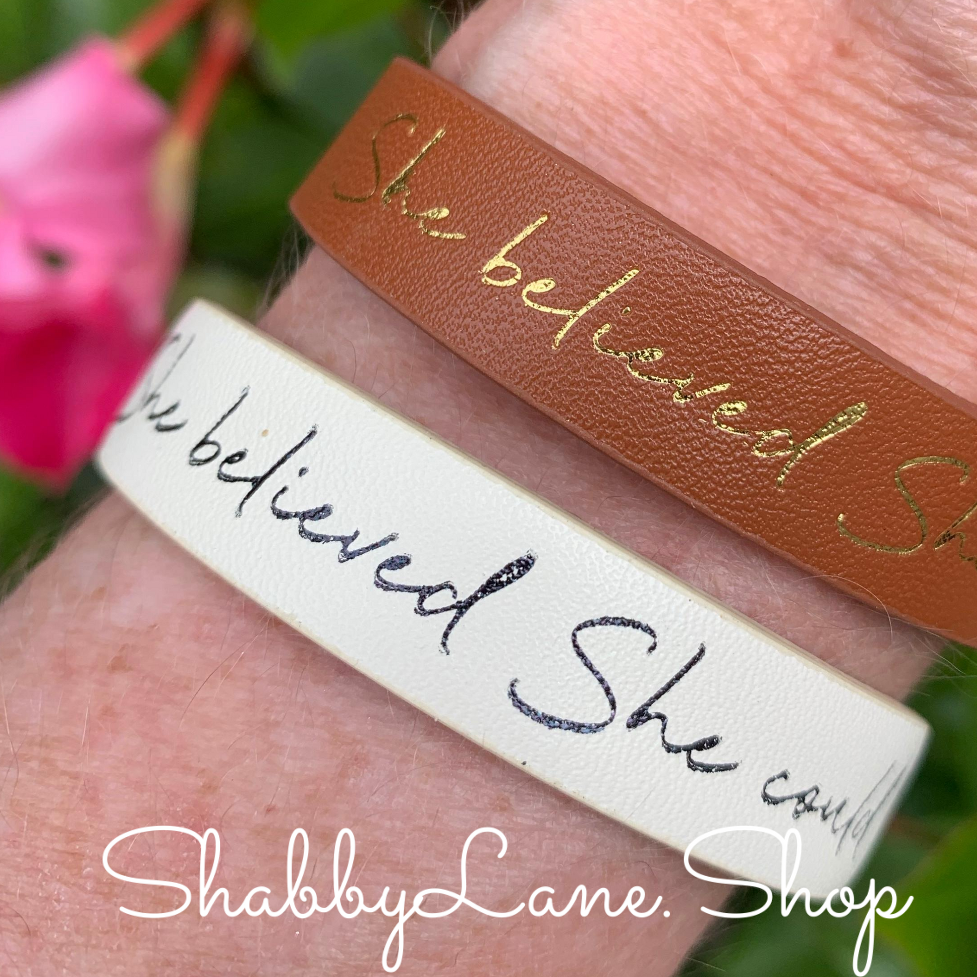 She believed she could bracelet - white Faux leather Shabby Lane   