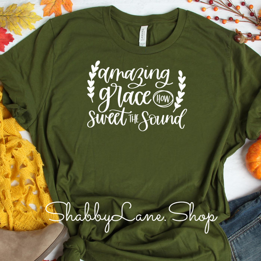 Amazing Grace How Sweet the Sound - Olive tee Shabby Lane   