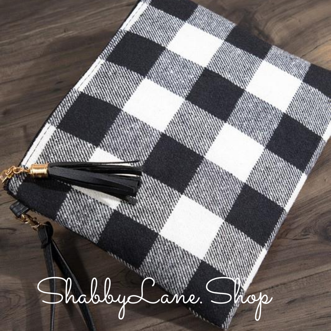 White and black plaid crossbody/wristlet  Shabby Lane   