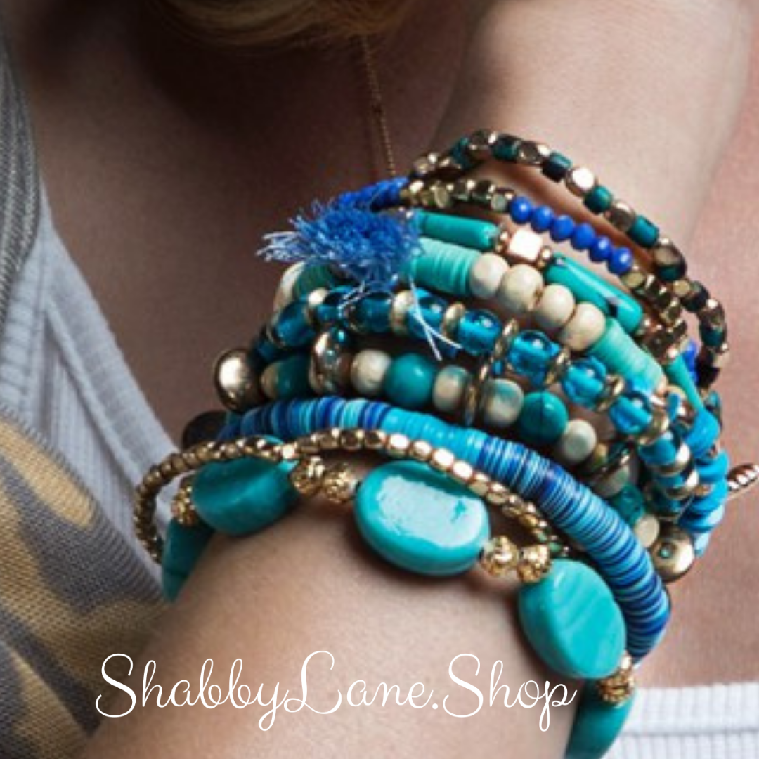 Gorgeous aquas and blues stacked bracelet Faux leather Shabby Lane   