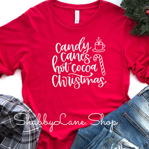 Candy Canes Hot Cocoa Christmas- red long sleeve tee Shabby Lane   