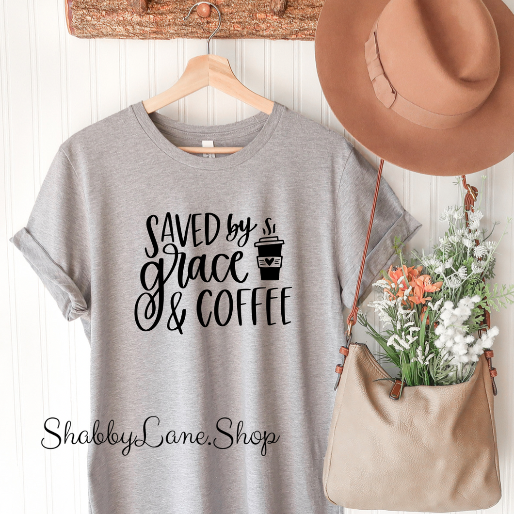 Saved by Grace and Coffee - Gray T-shirt tee Shabby Lane   