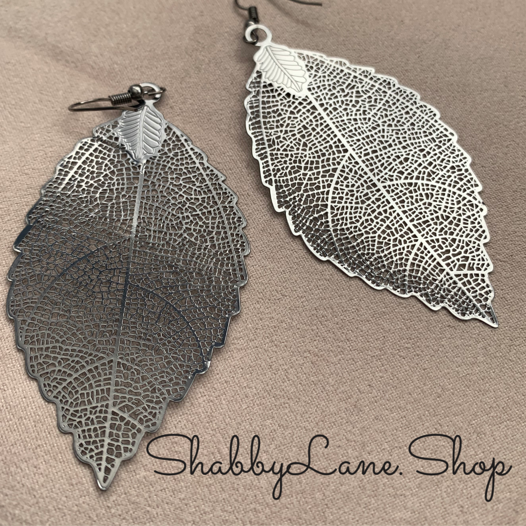 Gray metallic leaf filigree earrings  Shabby Lane   