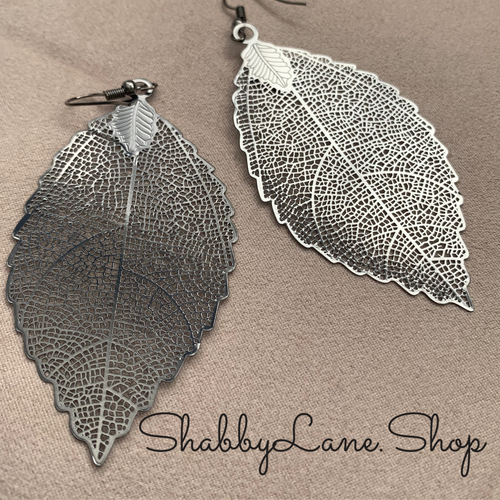 Gray metallic leaf filigree earrings  Shabby Lane   