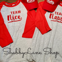 Load image into Gallery viewer, Team Nice- red sleeves gray unisex tee Shabby Lane   