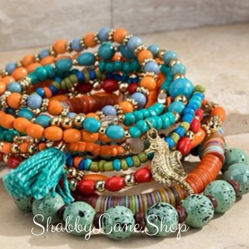 Ocean Reef stacked bracelet Mixed beads Shabby Lane   
