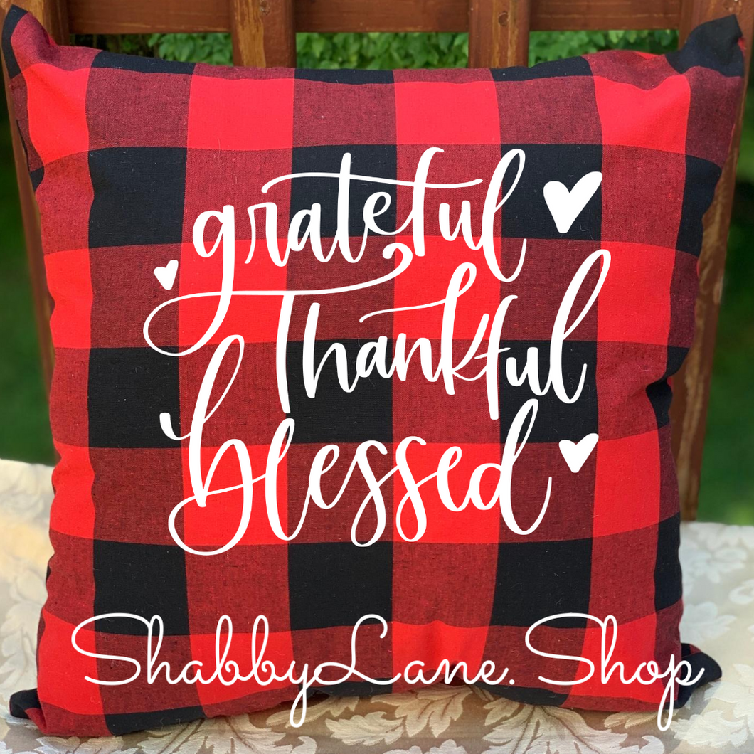 Grateful Thankful Blessed  - Red Buffalo plaid pillow  Shabby Lane   
