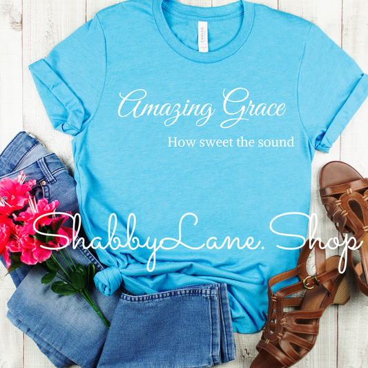 Amazing Grace how sweet the sound tee Aqua tee Shabby Lane   