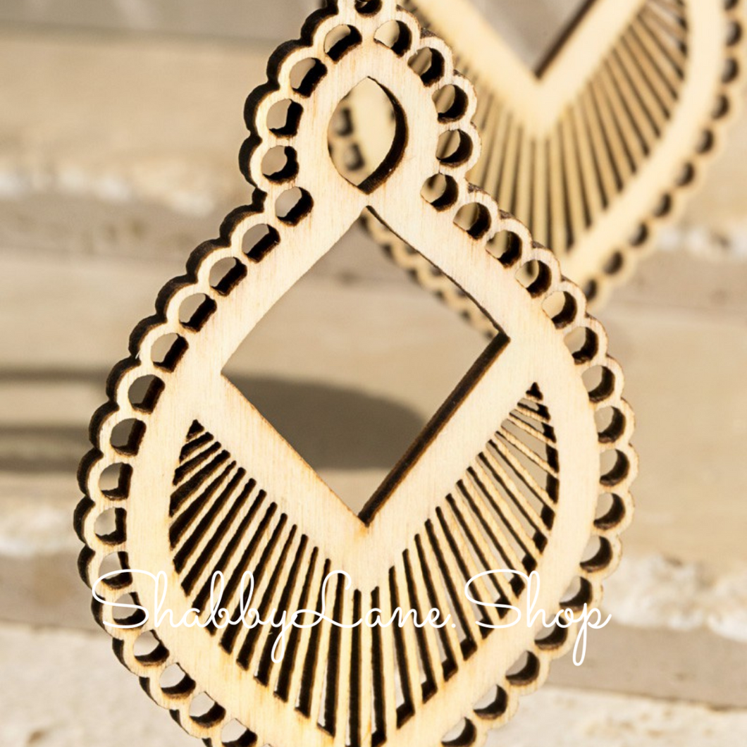 Wooden laser cut  geometric earrings beige  Shabby Lane   