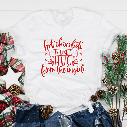 Hot chocolate is like a hug - white tee Shabby Lane   