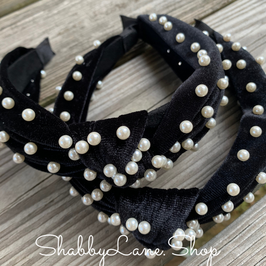 Beautiful Black velvet and pearl accented knotted headband  Shabby Lane   