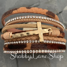 Load image into Gallery viewer, Gorgeous cross layered bracelet - brown Faux leather Shabby Lane   