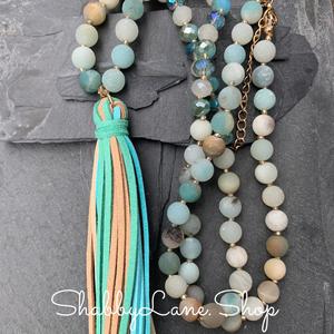 Tassel beaded necklace - amazonite  Shabby Lane   