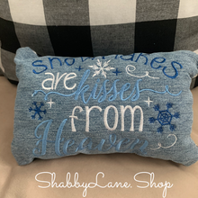 Load image into Gallery viewer, Snowflakes are kisses from heaven accent pillow light blue  Shabby Lane   