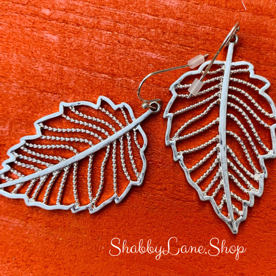 Beautiful leaf antiqued metal filigree earrings - style 2 silver  Shabby Lane   