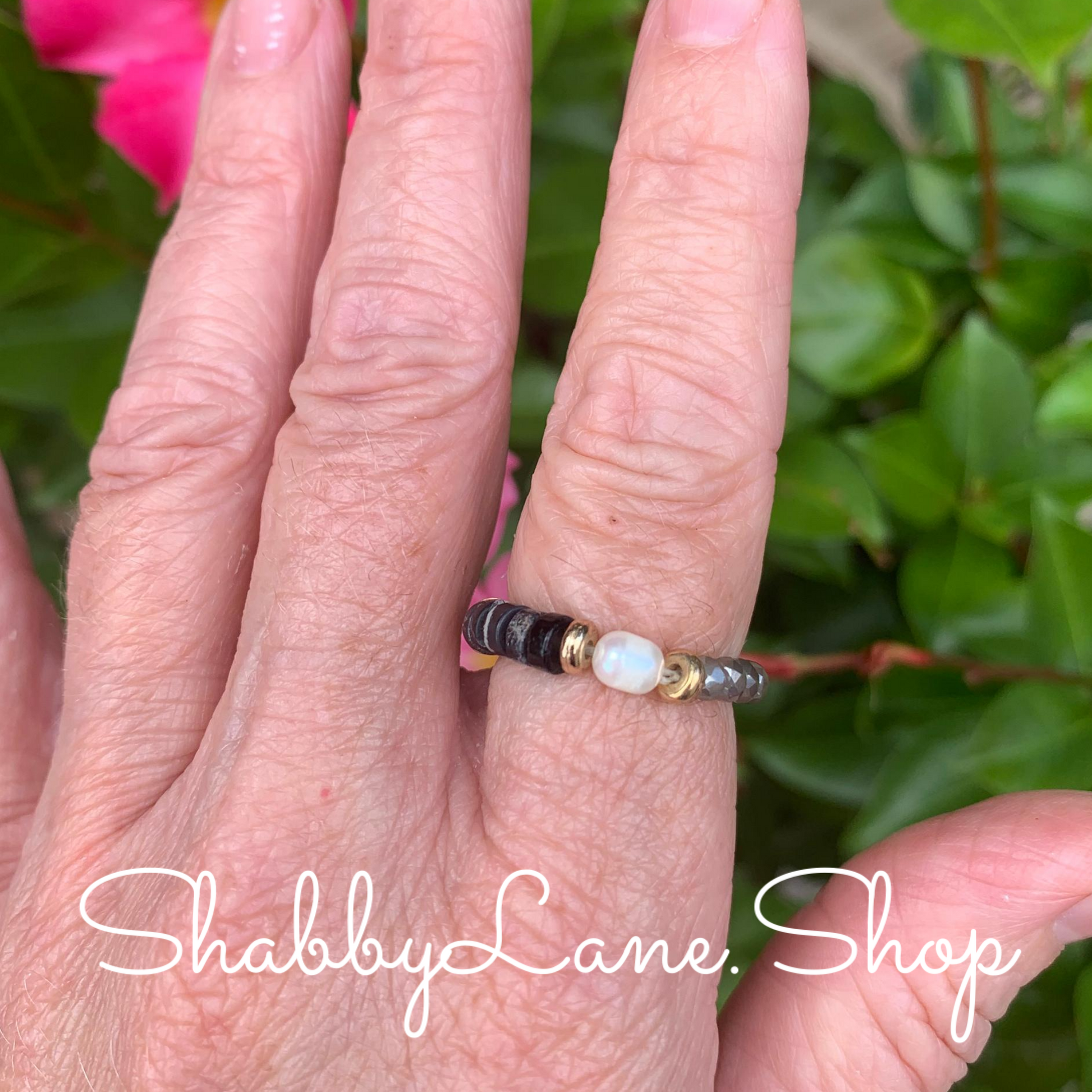 Black stretch beaded ring.  Shabby Lane   