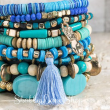 Load image into Gallery viewer, Gorgeous aquas and blues stacked bracelet Faux leather Shabby Lane   