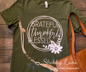 Grateful, Thankful, Blessed - olive tee Shabby Lane   