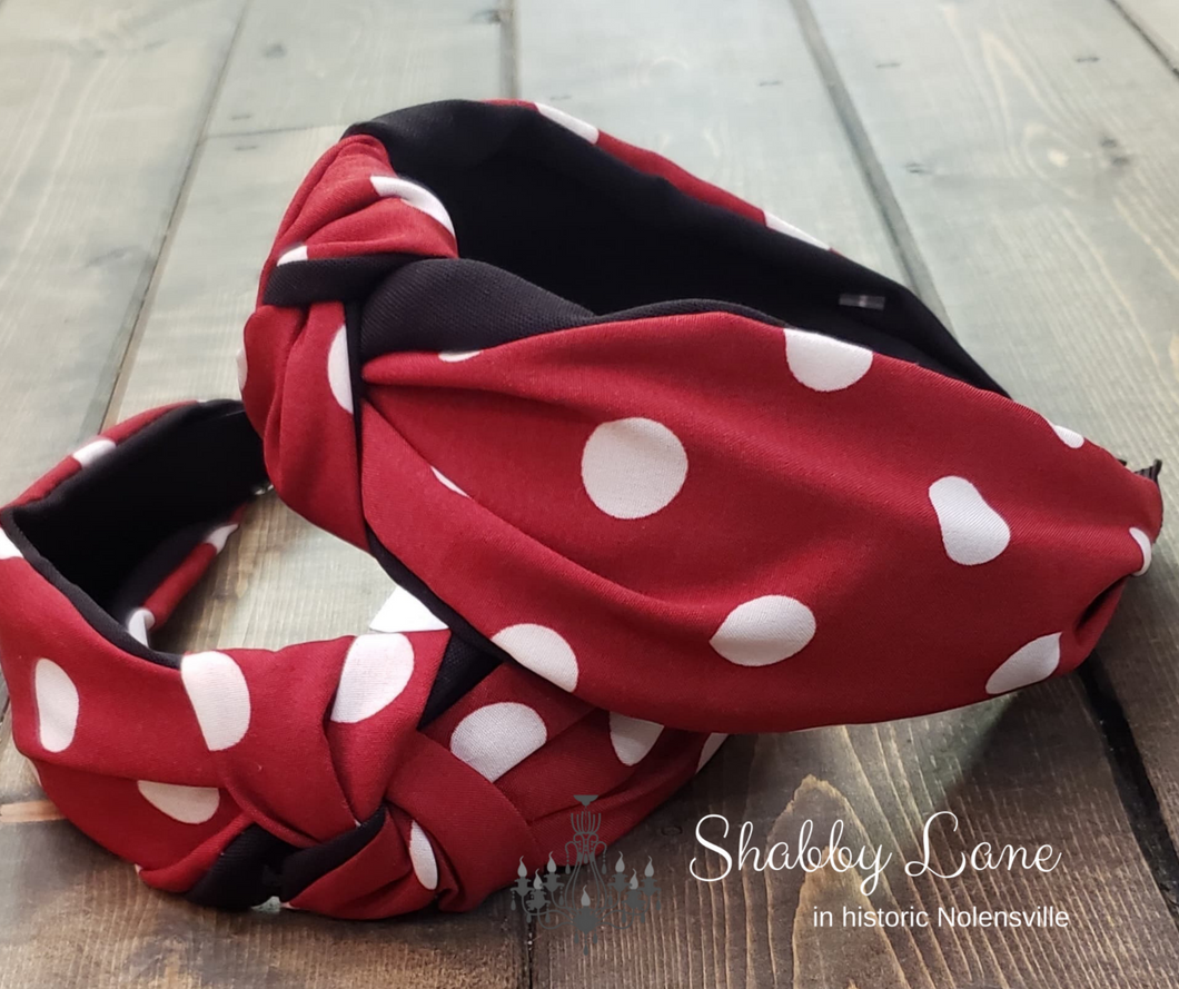 Dark Red  polka dot headband  Shabby Lane   