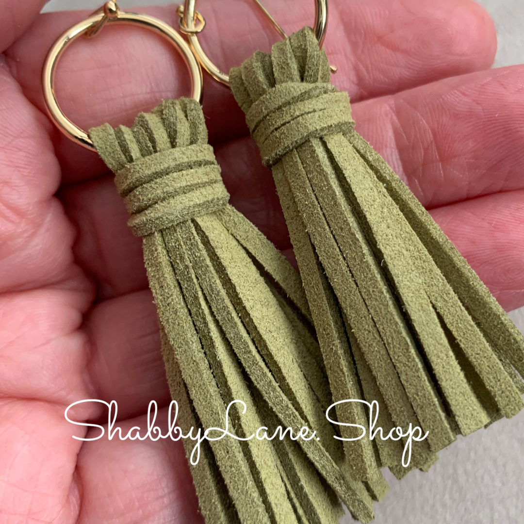 Leather tassel earrings - Olive Earrings Shabby Lane   