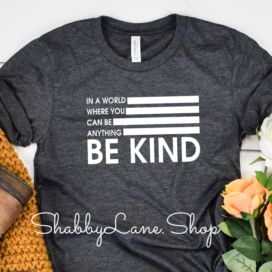 In a World where you be anything Be Kind  - Dk gray  T-shirt tee Shabby Lane   