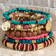 Load image into Gallery viewer, Gorgeous Tropical beaded stacked bracelet Faux leather Shabby Lane   