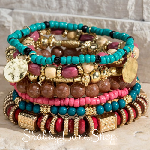 Gorgeous Tropical beaded stacked bracelet Faux leather Shabby Lane   
