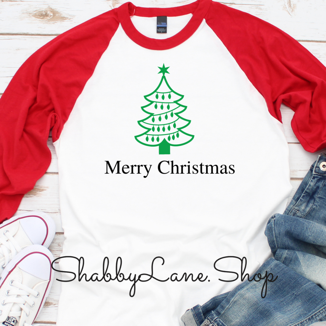 Christmas tree Merry Christmas  -unisex red sleeves tee Shabby Lane   