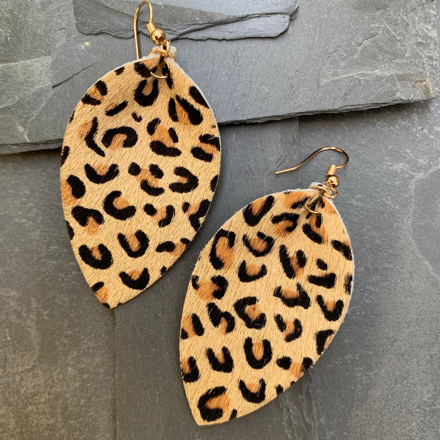 Leopard earrings  pinched teardrop- tan  Shabby Lane   