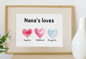 Nana ‘s  Loves - 3 children - personalized 8x10 print  Shabby Lane   